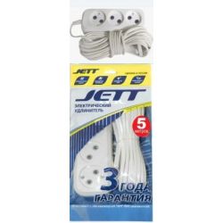 Сет. удл. Jett (ДЖЕТТ) ШВВП 2х0.75 3 роз.  5 м 6А белый