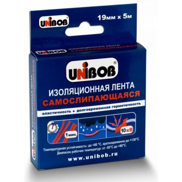 Клейкая лента электроизоляционная самослипающаяся 19мм*5м, черная UNIBOB  1/80 48888