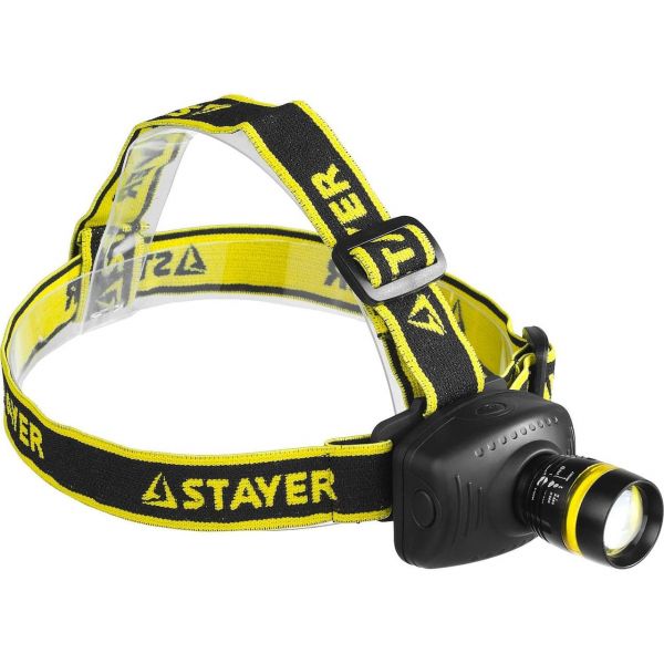 Фонарь STAYER "MASTER" налобный светодиодный, 1Вт(80Лм)+2LED, 4 режима,  3ААА