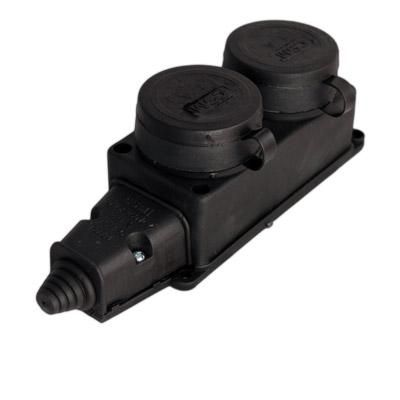 ASD/InHome Розетка 2-х местная земля каучук с заглушками 16А IP44 черная 9322 0274